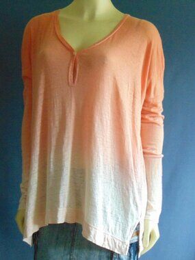Calypso St. Barth Coral Orange Ombre Swing Linen Knit Henley Tunic Top Sm